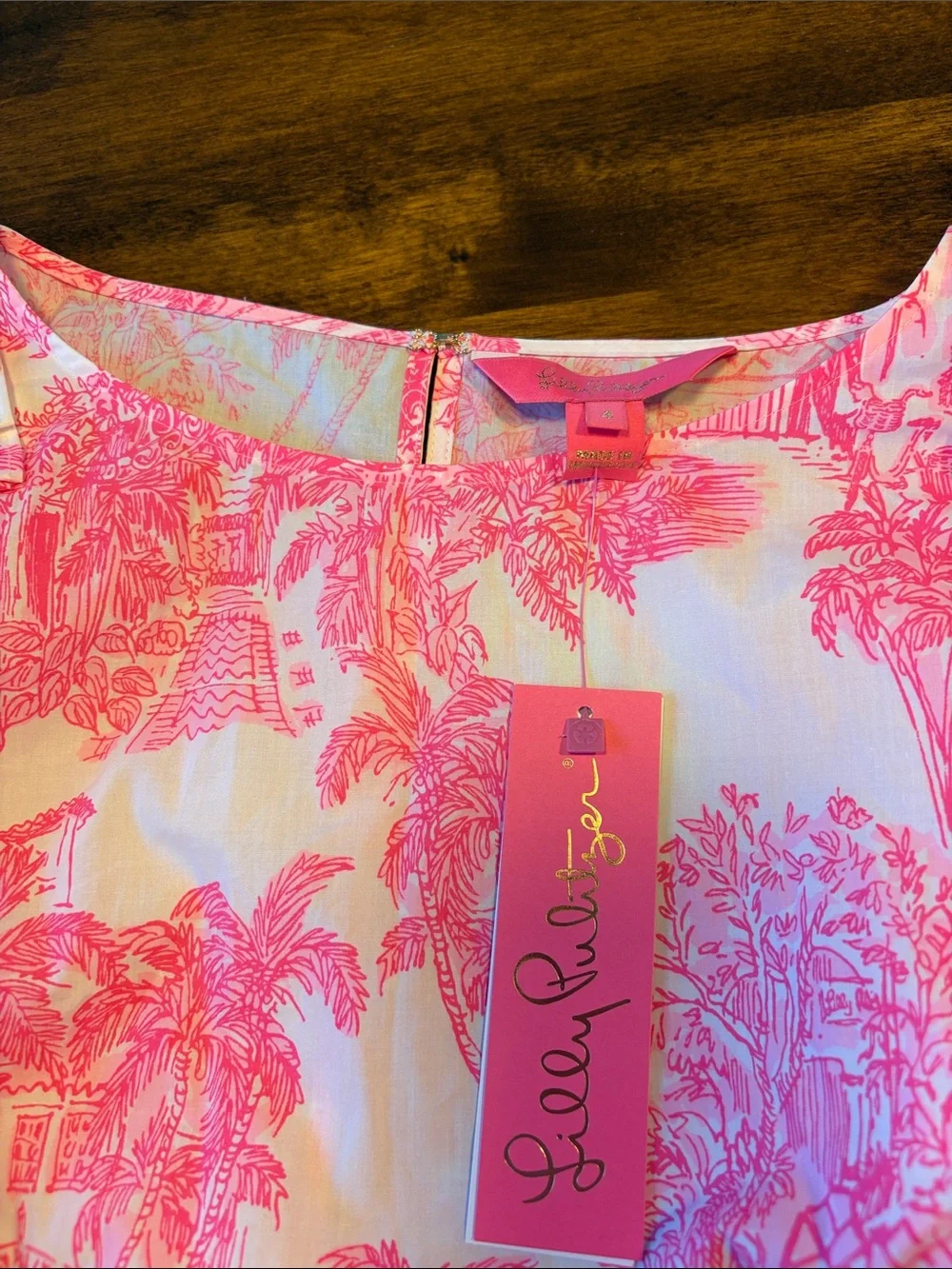 Lilly Pulitzer Barbara 3/4 Sleeve Cot White and Hot Pink